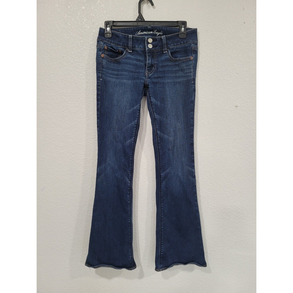 American Eagle Artist Flare Jeans Dark Wash Super Stretch Blue Denim Womens 4 #9